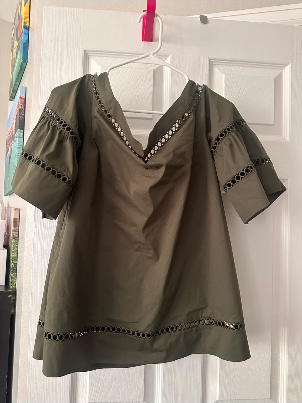 Michael Kors Olive Eyelet-Trim V-Neck Tunic